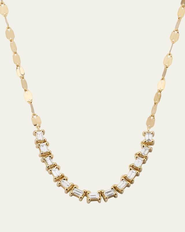 Baguette Diamond Tennis Section Chain Necklace